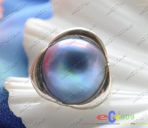 Cluster Rings P3285 HEGE REAL 20MM BLUE SOUTH SEA MABE PEARL Crescent RING 925Silver