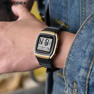 Armbandsur Digital Watch Student Electronic Outdoor Sports Boy Luminous Multifunktion Retro Square Men's