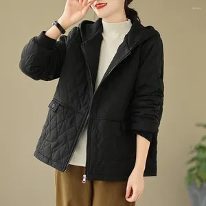 Women's Trench Coats Autumn Winter Cotton Padded Oversized Rhombic Solid Hooded Loose Casual Jackets For Women Clothes Woman Jacket Outwear
