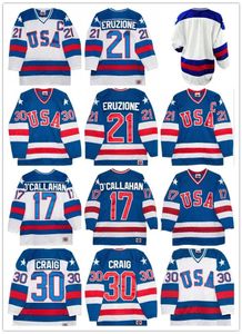 1980 Team USA Hockey Jerseys 30 Jim Craig 21 Mike Eruzione 17 Jack O'Callahan 1980 Ano Miracle EUA