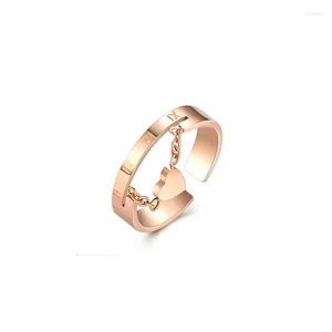 Кольца группы Love Open Ring для женщин и девочек, цепочка в форме сердца, римские цифры, цвет розового золота, нержавеющая сталь, модные ювелирные изделия, подарок (GR270)