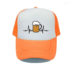 Casquettes de baseball bière battement de coeur imprimé casquette de relance pinte et bouteilles sur les amoureux chapeau de camionneur boire de l'alcool fête chapeaux de soleil YP053