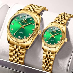 CHENXI Lover Watches Business Acciaio Inossidabile Oro da Uomo Classico Orologio Impermeabile per Donna Regalo di Coppia con Strass