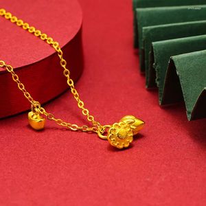 Pendant Necklaces Women Good Luck Gold Ingot Lotus Flower Seedpod Charm 24k Plated Necklace Clavicle Chain Jewelry Accessories Gift