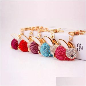 Key Rings Creative Cute Cartoon Rhinestone Zodiac Rabbit Keychain Lady Bag Metal Pendant Little Jewelry Dhja8