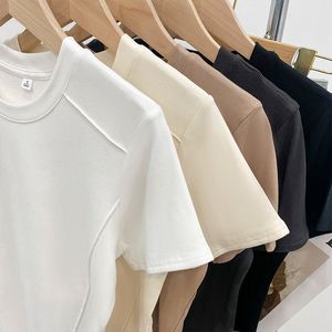 Cor em torno do pescoço manga curta magro ajuste camisetas femininas moda curta casual em branco personalizado topos camisetas