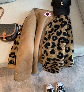 Women's Leather Leopard Print Fur One-piece Short Jacket Women Spring And Autumn 2023 Korean Loose Casual Thick Tops