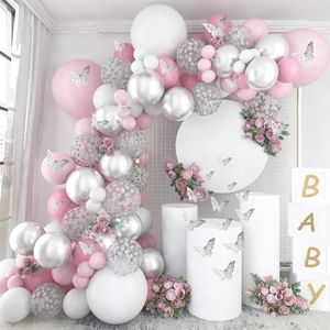 Juldekorationer rosa silverfjärilballong Garland Arch Kit Birthday Party Decoration Kids Wedding Decor Baby Shower Girl Girl Latex Baloon 231023