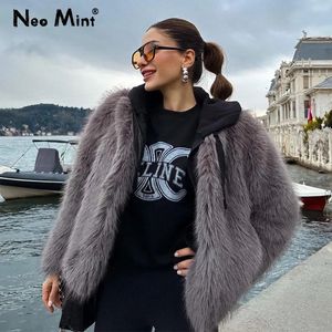 Womens Wool Blends Chic Winter Winter Solid Faux Fur Coat Luxury Tuscany Fluffy Furry Jacket Coat Y2K Girls Fashion Streetwear 231021