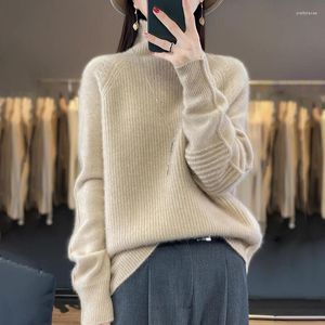 女性のセーターズ女性S秋の冬の到着100カシミアセーター半分タートルネック厚い内側のルーズプルオーバーウール