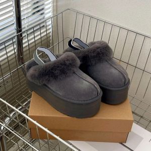 Disquette Fashion Suede Slippers Thick Sole Slippers Chestnut Furry Slides Shearling Tazz Mules Women Slip-on Shoes Upper Comfort Fall Winter Ugly Slippers 35-40