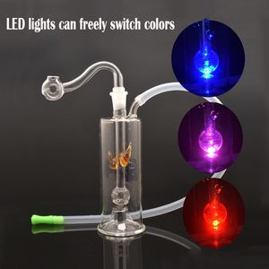 LED Light Bubbler Paliwa Woda Rura wodna kształt kwiat Kształt Kształt prysznicowy Perc Ręczny Bonga Bong z 10 mm męski szklany olej rura i wąż spożywczy