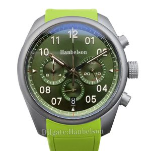 Erkek izle yarış tarzı spor yeşil lastik bant kuvars hareket kronograf saati 45mm kol saati