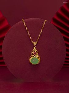 Pendant Necklaces Original Fu Lu Chinese Style Bi Chalcedony Sterling Silver Necklace Ancient Gold Plated Calabash Pendent Mother's Day Gift