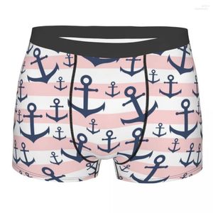 Underbyxor nyhet boxare shorts trosor trosor man nautisk rosa stripe marin ankare underkläder mjuk för man