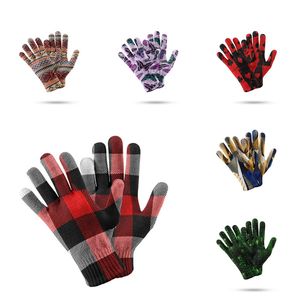 Five Fingers Gloves Fashion 3d Printed Check Pattern Warm Gloves Mobile Phone Touch Screen Five Finger Mitten Women Winter Ski Non-Slip Glove 231021