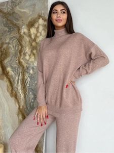 Frauen Hoodies 2023 Herbst Casual Frauen Gestrickte Zwei Stücke Set Pullover Tops Hohe Taille Hose Anzug Femme Mode Elegante trainingsanzug