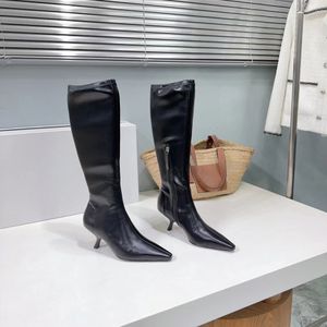 Designer Sling Boot Luxus-Leder Stiletto-Absatz Damen Spike elastische Stiefel Mode hochwertige Kniestiefel Größe 35-40