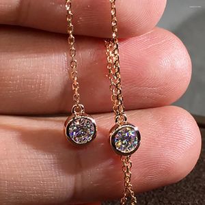 Stud Earrings 18K Rose Gold 1 Carat Drop Women Wedding Anniversary Engagement Party 0.5ct Round Bubble Tassel Moissanite Diamond