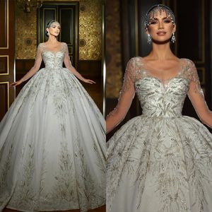 Elegant O Neck Wedding Dresses Ball Gown Luxurious Rhinestones Crystal Beading Dresses vestidos de novia Custom Made