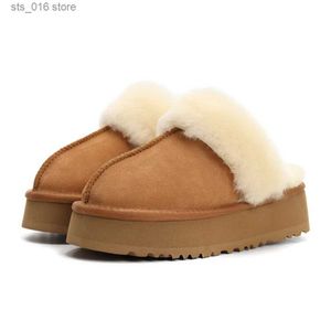 Boots Winter Women Fur Slippers Warm Boots Platform Flip Flops 2023 New Short Plush Flats Home Cotton Shoes Suede Mules Ladies Boots T231023