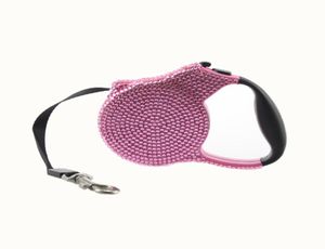 Blue Pink Rhinestone Dog Leash Retractable Small Breed Retracting Extendable Training Lead 3M Blue Stone Pet Puppy Fashion Dog Wal2676323