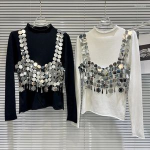 女性用Tシャツプリプンプ2023秋コレクションスパンコールキャミソールタンクトップ長袖タートルネックシャツ女性2ピースセットGM071