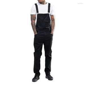 Jeans masculinos homens jeans macacões calças casuais bib cor sólida macacão suspender plus size preto / branco / azul