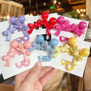 Acessórios de cabelo 2 pçs / conjunto doce cor pequena bola borboleta arco longo elástico menina crianças bonito kawaii fada princesa rabo de cavalo laços de borracha