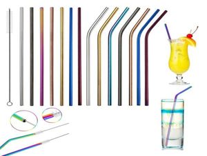 6267mm Stainless Steel Straw Colorful Straw Bend And Straight Reusable Metal Drinking Straw Clean Brush Bar Party Drink Tools W957972568