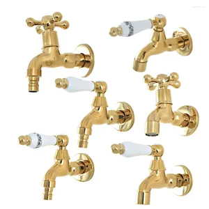 Bathroom Sink Faucets Gold Color Brass Wall Mount Mop Pool Faucet /Garden Water Tap / Laundry Taps Washing Machine Mzh309