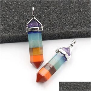 Colares Pingente Reiki Chakra Cristal Natural para Mulheres Colar Hexagonal Cura Apontada Pendum Rainbow Layered Quartz Stone Drop Dhksp