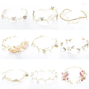 Hårklipp långa smycken pannband 16 olika stilar legering löv pärla kristall handgjorda kvinnor prydnad band elegant tiara