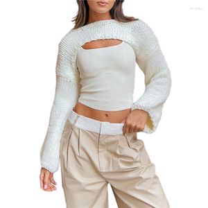 Women's Sweaters Women's Xingqing Knit Shrug Y2k Clothes Women Solid Color Round Neck Long Sleeve Pullover Crop Tops Crochet Clothing