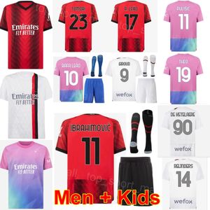 23-24 Club Team 11 Pulisic Soccer Jersey Set 9 Giroud 10 Leao Okafor Tomori Hernandez Loftus-Cheek Reijnders Thiaw Chukwueze Calabria Football Shirt Kits Acmilan