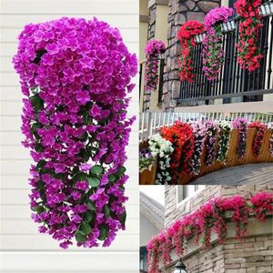 Decorative Flowers Wreaths 5 Petals Orchid Violet Artificial Wall Hanging Basket Simulation Fake Flower For Wedding Garden Outdoor Party Decoration 231023