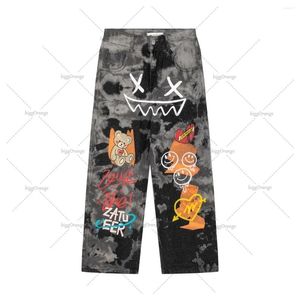 Women's Jeans Street Tie-dye Fabric Personalized Graffiti Printing Straight Wide-leg Pants Fashion Korean Casual Y2k