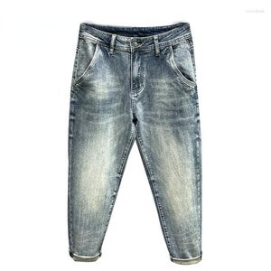 Herren Jeans Herren Baggy Männer Pluderhosen Breites Bein Hellblau Stretch-Stil Streetwear Gewaschene Denim-Hosen Für Männer Hip Hop Männliche Kleidung