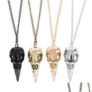 Anhänger Halsketten Vintage Stereo Crow Head SKL Anhänger Halsketten Hip Hop Skeleton Metall Halskette Für Frauen Männer Schmuck Schmuck Necklac Dhwsu