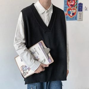 Men's Sweaters Oversized Sweater Vest Men Fashion Casual V-neck Knitted Pullover Men Korean Loose Sleeveless Sweater Mens Jumper Clothes S-2XL 231023