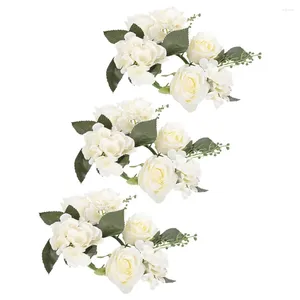 Dekorativa blommor 3st konstgjorda blommor ring rose krans te ljus bröllop bord mittpiece