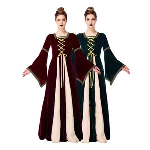 Traje de Halloween Mulheres Designer Cosplay Traje Medieval Roupas Verde Escuro Royal Court Vestido Roupas de Halloween Adulto Roupas de Performance de Palco