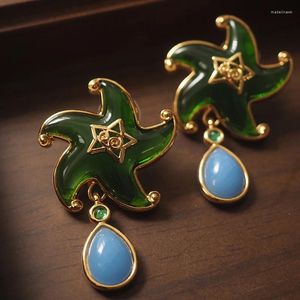Kolczyki stadninowe vintage zielony niebieski kamień starpin dla kobiet biżuteria impreza wybiegu t show fantazyjna modna boho ins japońska Korea