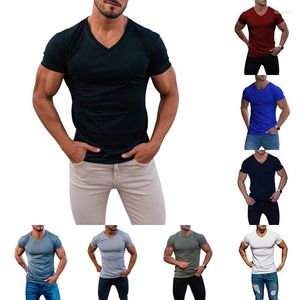 Homens camisetas Homens T-shirt com decote em V Design de moda Slim Fit Soild T-shirts Masculino Tops Tees Manga Curta Mens