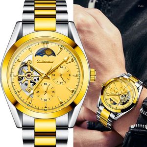Wristwatches Luxury Men's Tourbillon Watch Waterproof Business Steel Belt Sun Moon Star Hollow Mechanical