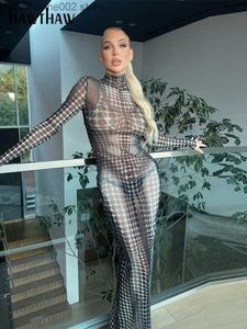 Urban Sexy Dresses Hawthaw Women Sexy Long Sleeve Mesh See Through Bodycon Party Club Long Dress 2022 Fall Clothing Wholesale Items For Business T231023