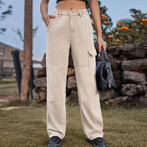 Damenjeans Damen Herbst Frauen Hohe elastische Taille Denim Arbeitskleidung Lässige gerade Hosen mit Taschenoveralls