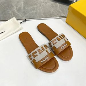 Hot designer slide women slipper men luxury Canvas and black brown leather classic slides Signature Laser-cut rubber sole Letter shoe summer lady sandale