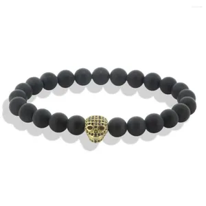 Charm Bracelets Crown Handmade Men Black Zirconia Bracelet Matte Onyx Stone Beaded For Women Pulseras Mujer