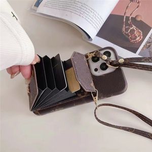 Fashion Leather Telefonfodral för iPhone 15 15Promax 14Promax 14Pro 14 13Pro 13 12 12Pro 11 Luxury Leather Card Holder Credit Pocket PACKS PALLETEG HANDBAG COVER 3298WYE